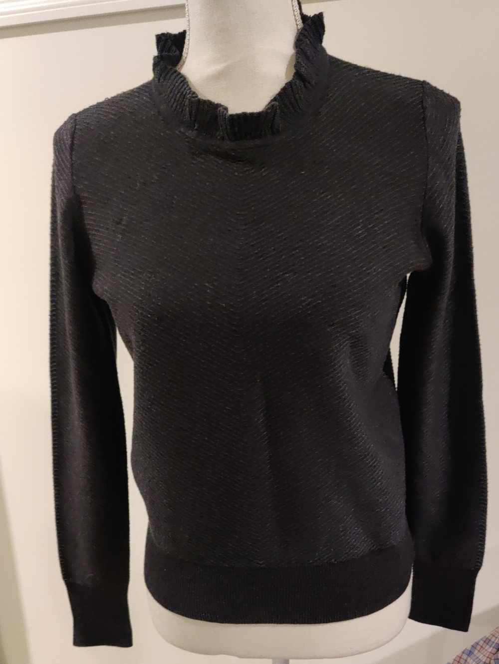 J.crew Ruffled Mock Neck Long-Sleeve Top Wool Blend Charcoal Classic Retro Y2K